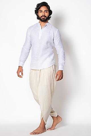 white pure linen short kurta