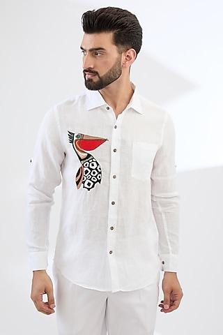 white pure linen thread embroidered shirt