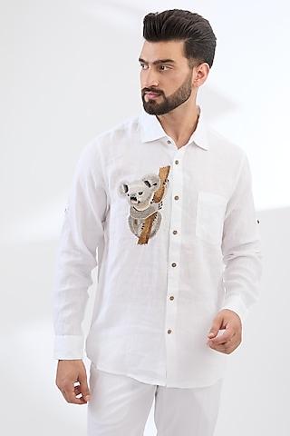 white pure linen thread embroidered shirt