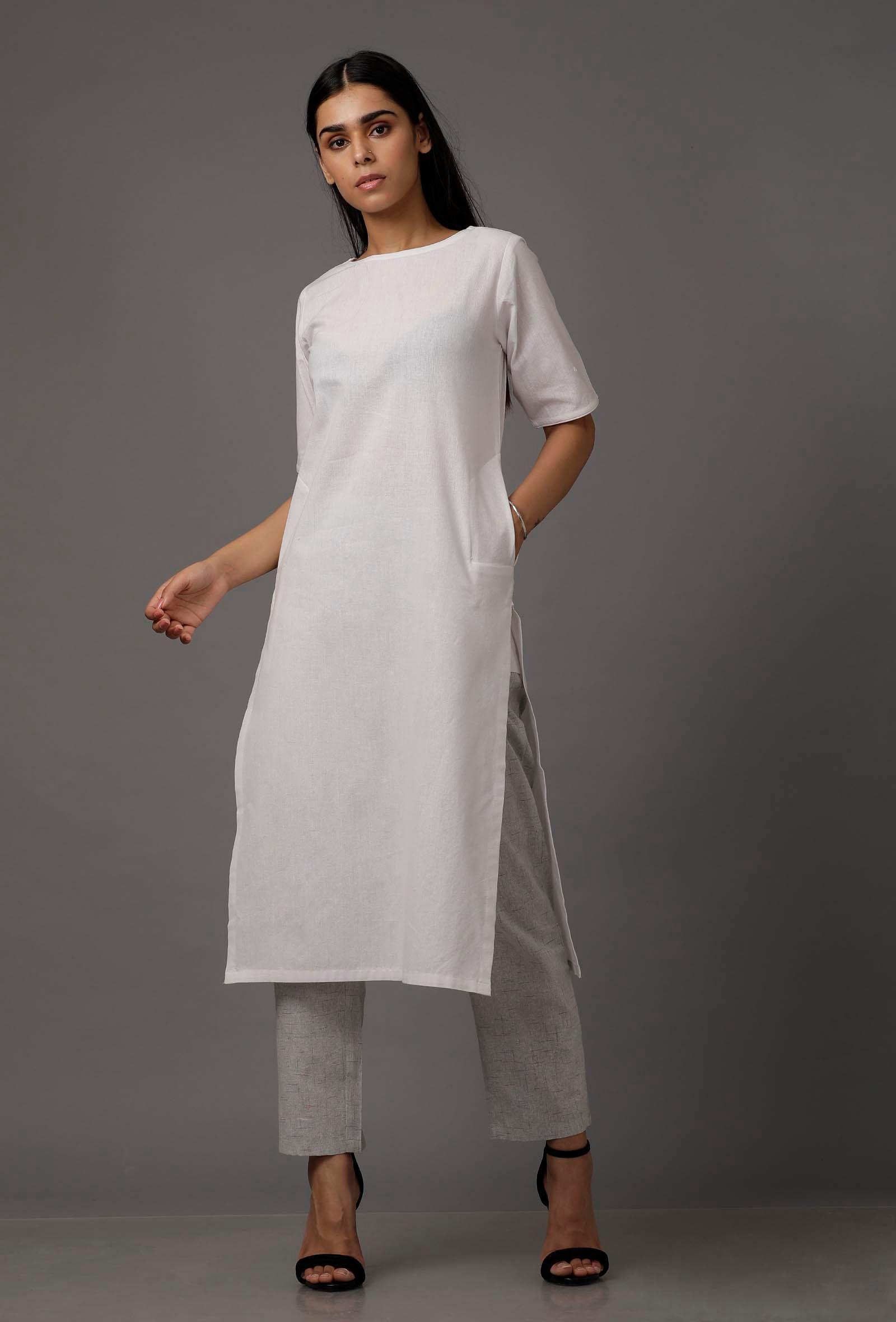 white pure woven cotton kurta