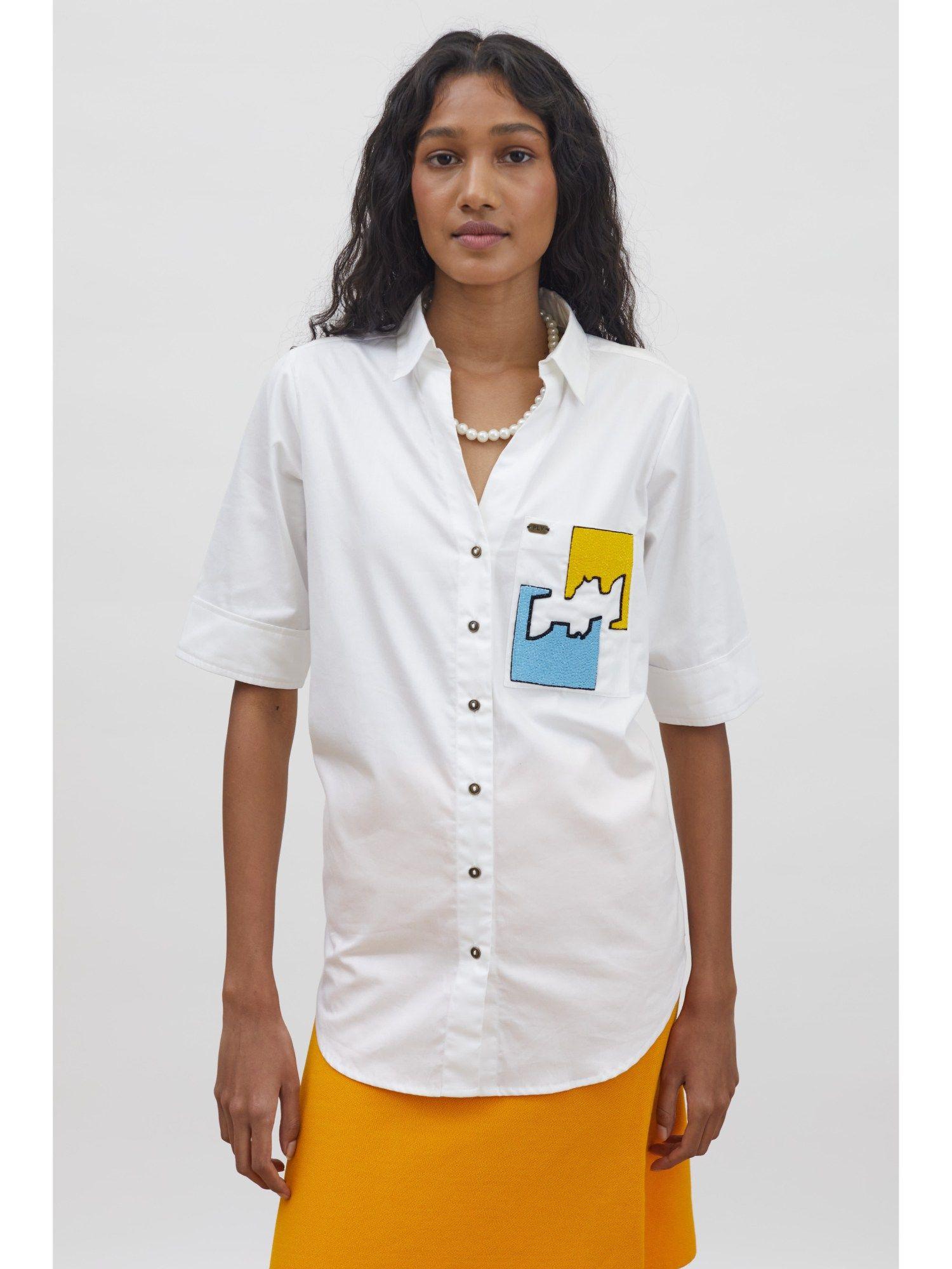 white puzzle pop embroidered shirt