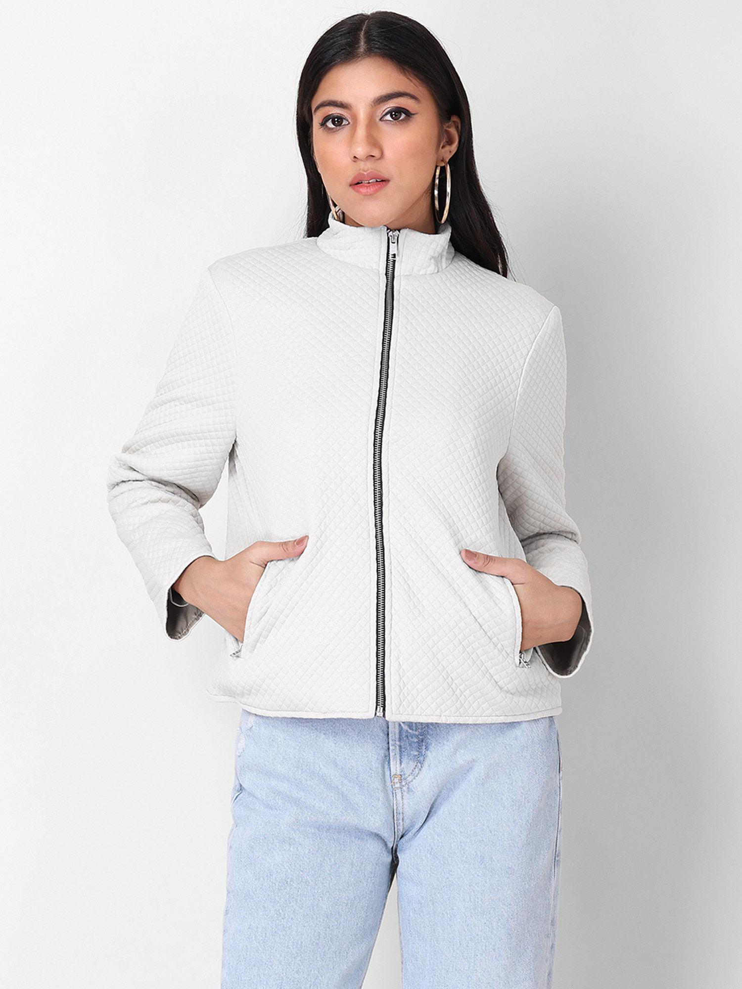 white quilted zipped bomber jacket