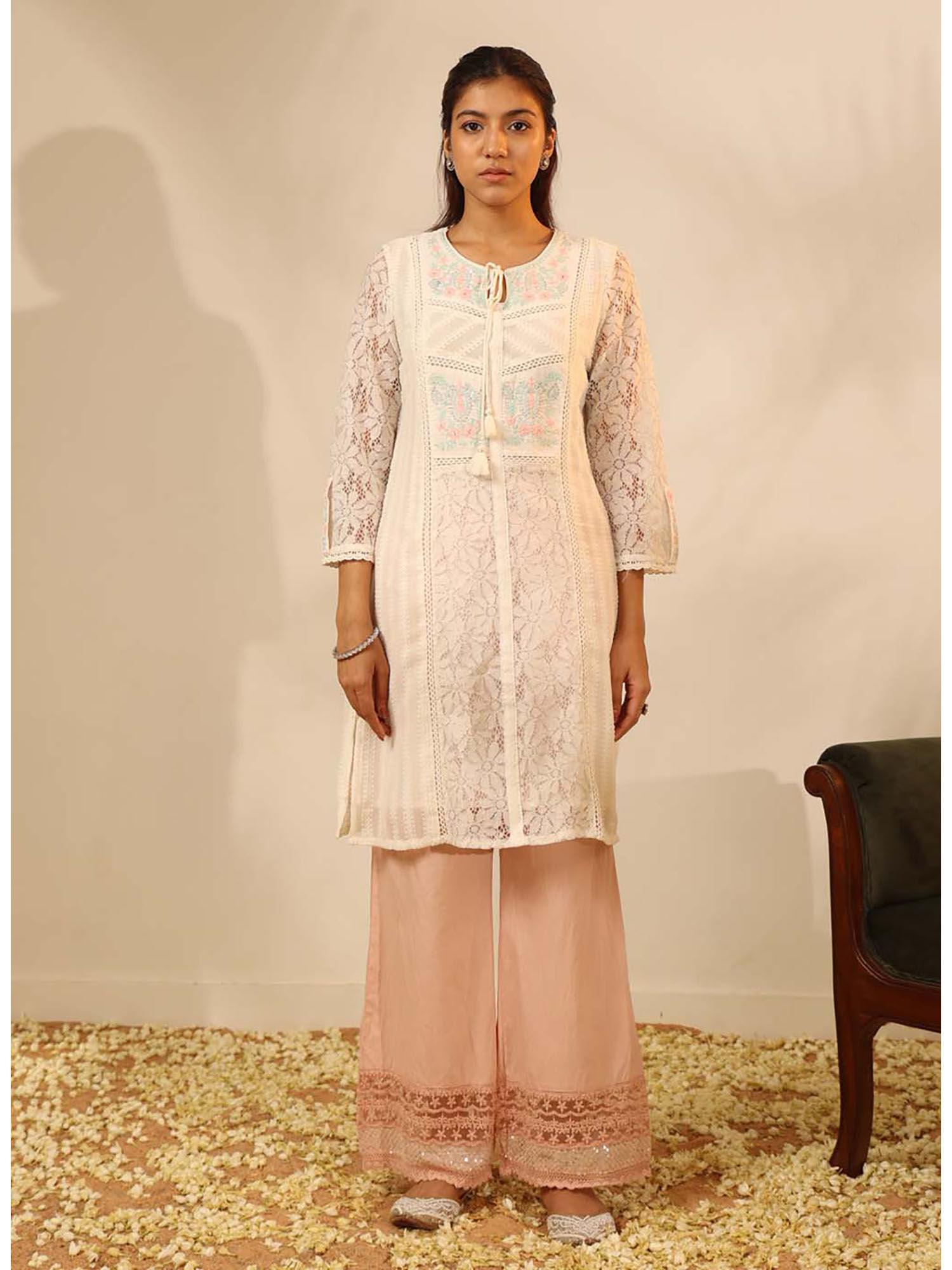 white rachael kurti with keyhole neck