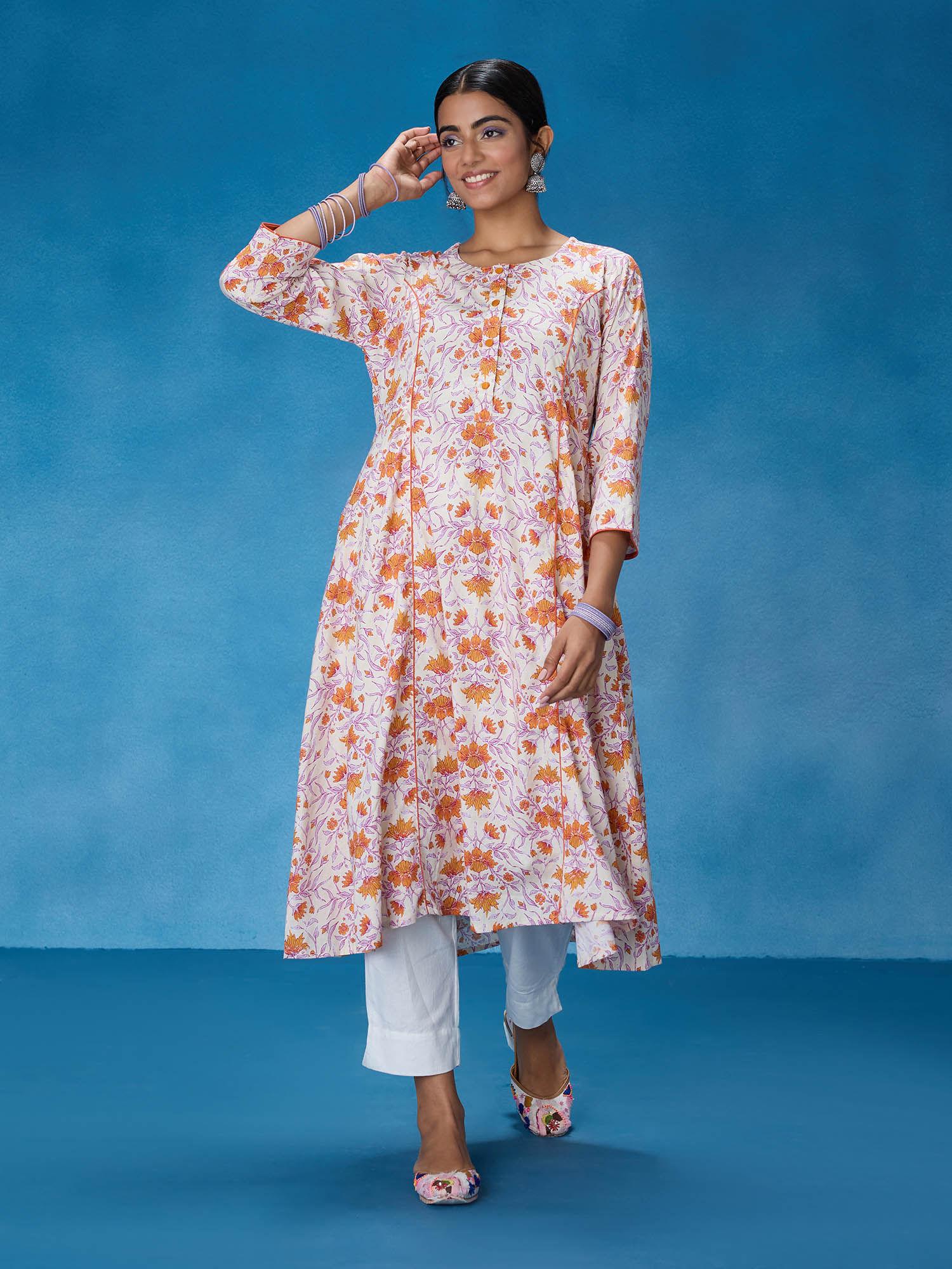 white rayon floral printed kurta likkur200