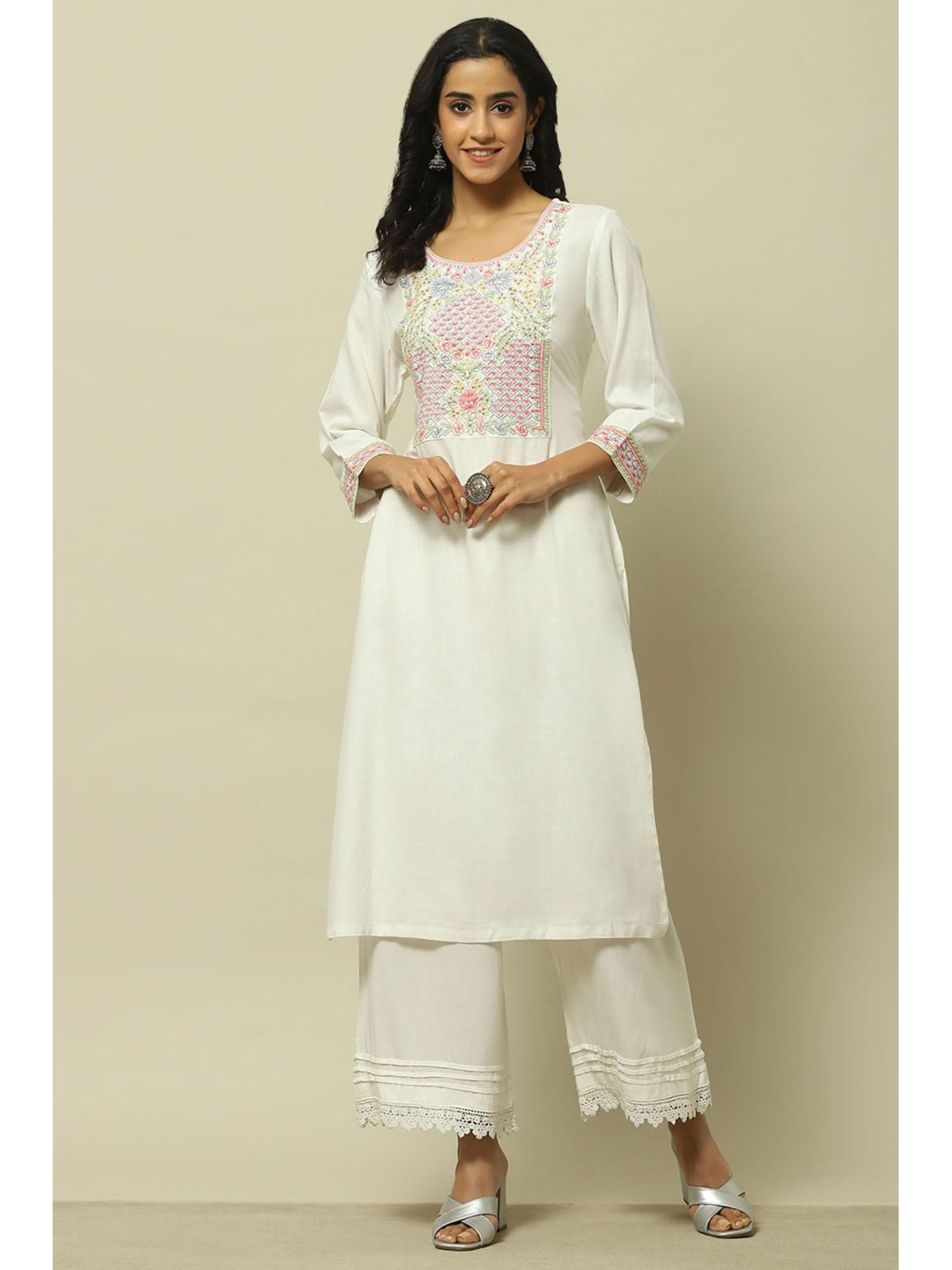 white rayon slub straight kurta