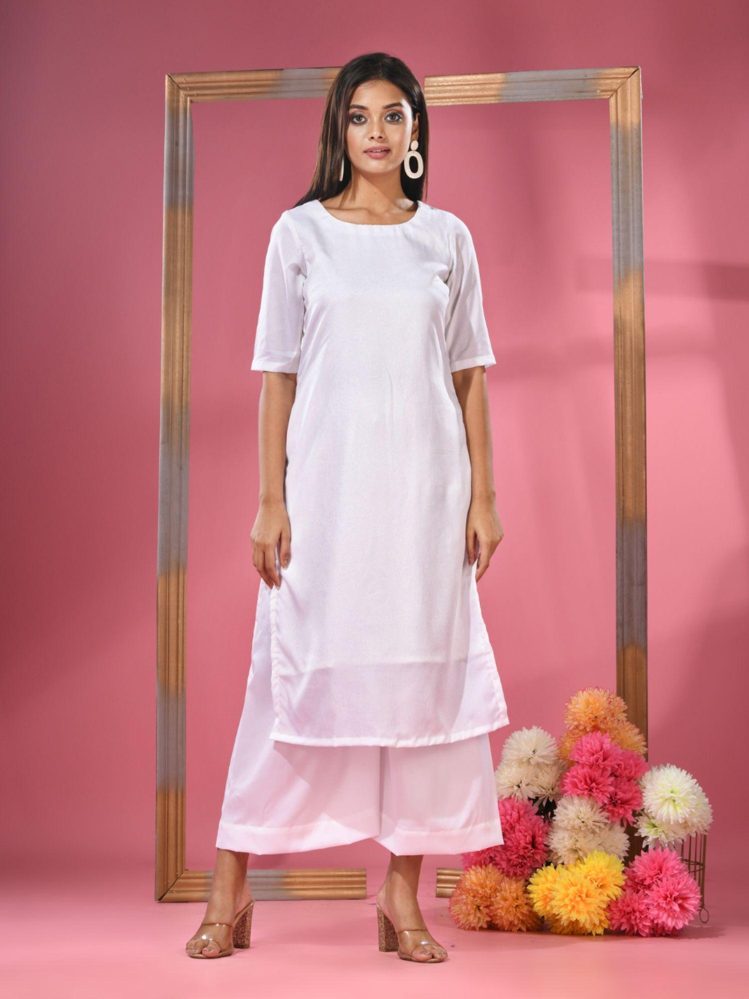 white rayon solid kurta