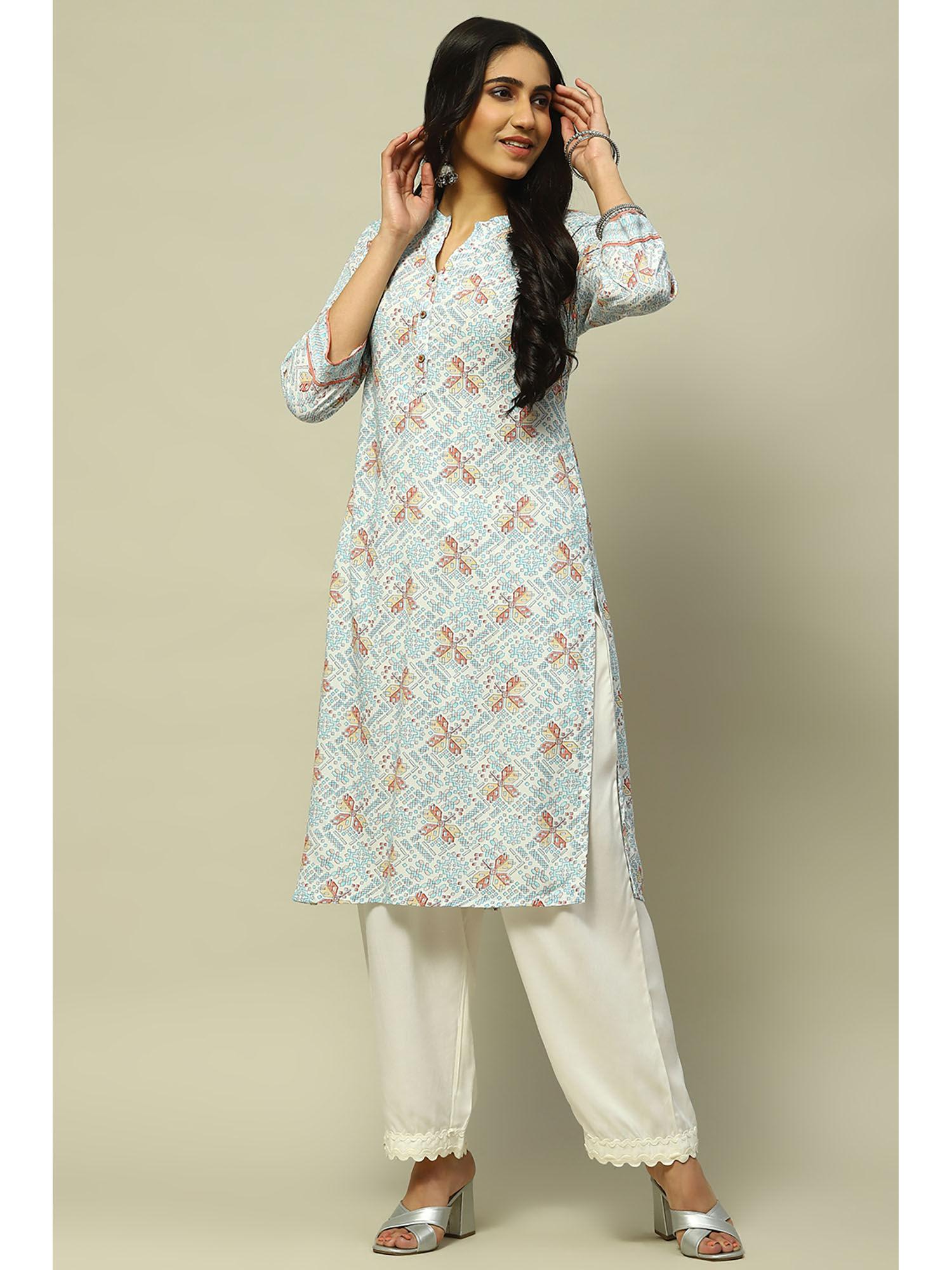 white rayon straight kurta