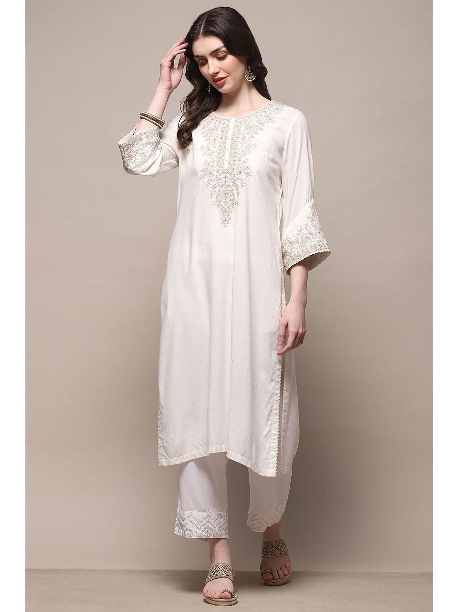 white rayon straight kurta