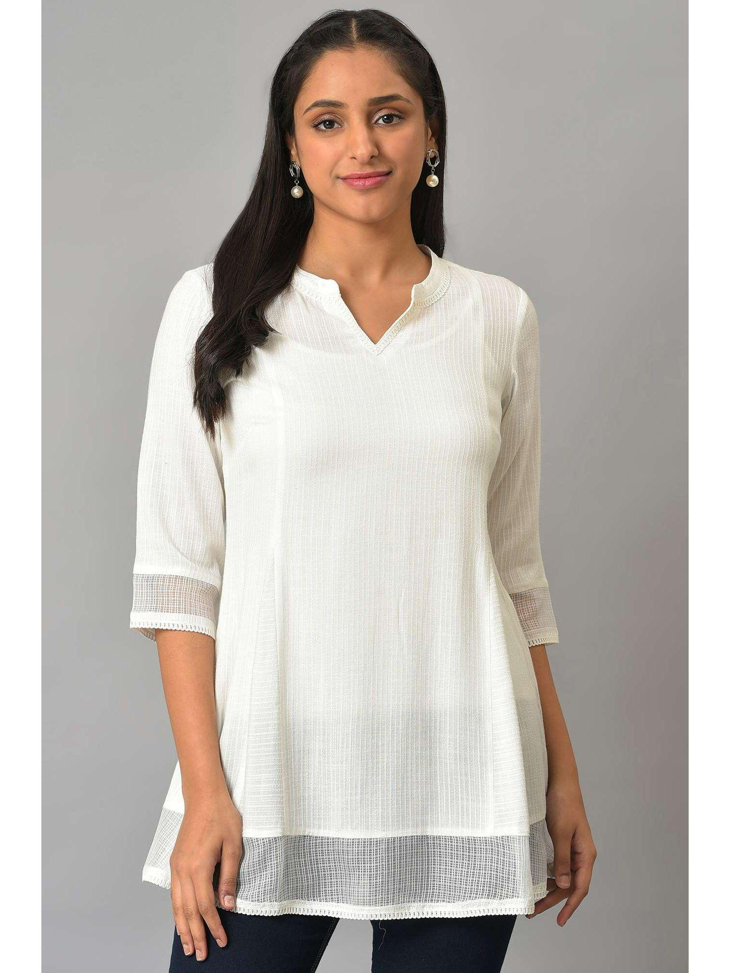 white rayon textured kurti (set of 2)