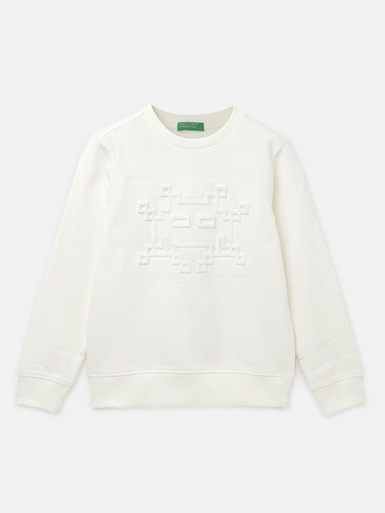 white regular fit crew neck printed boys sweatshirt