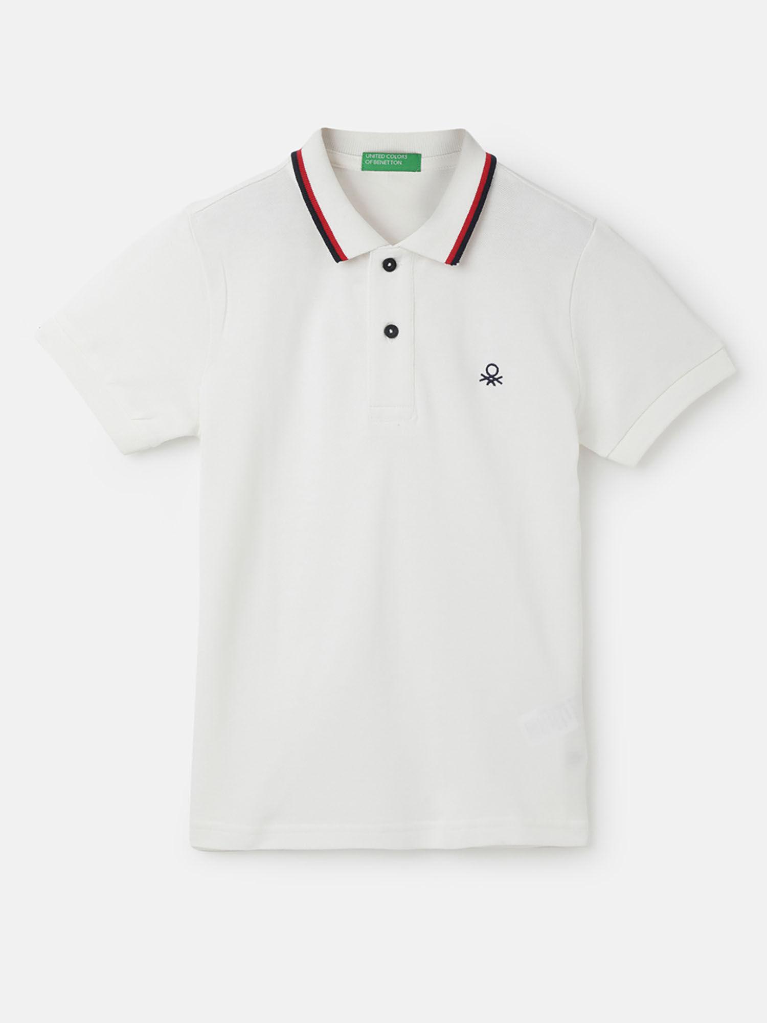 white regular fit polo collar solid t-shirt