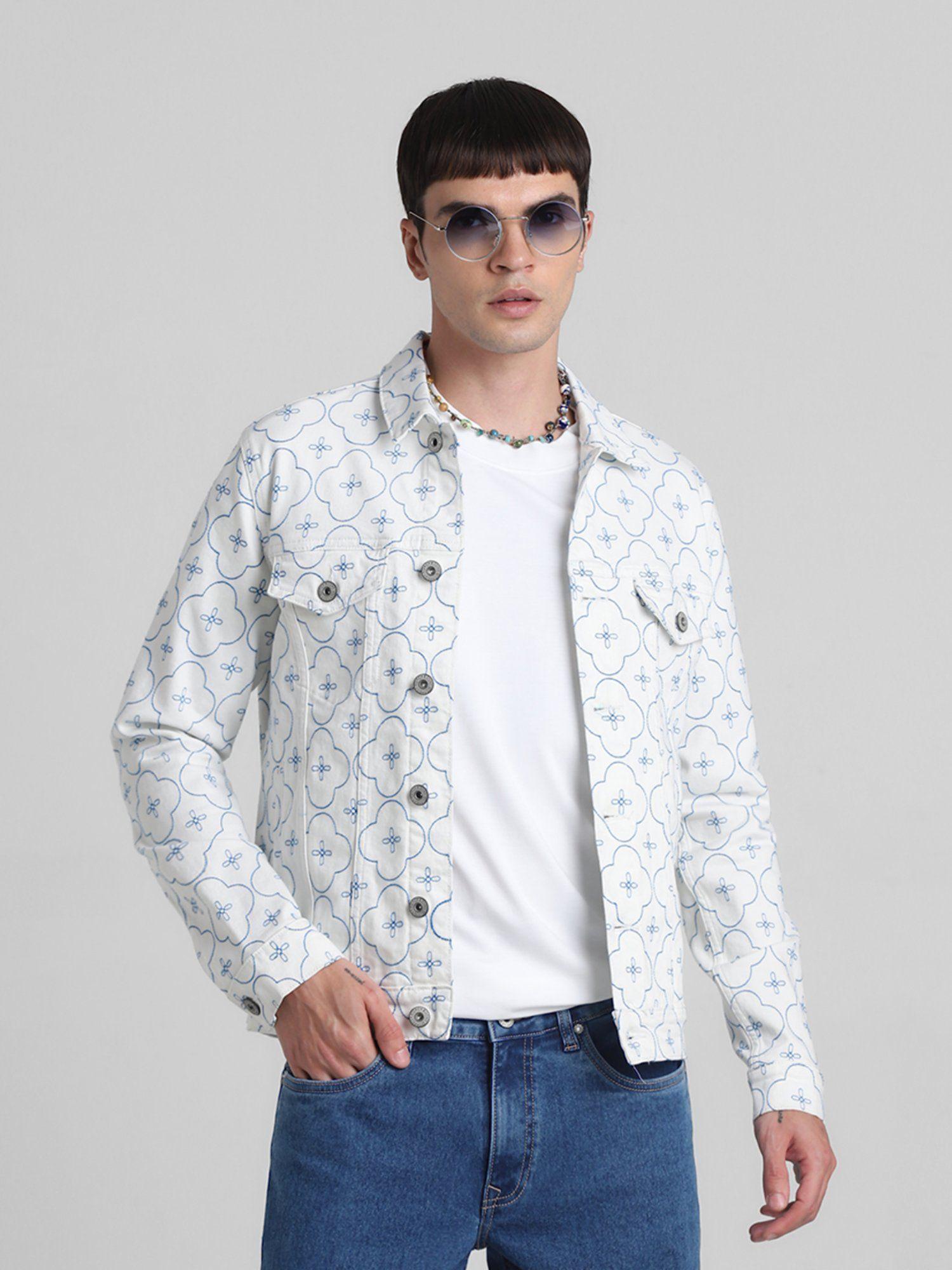 white regular fit stretch jacket