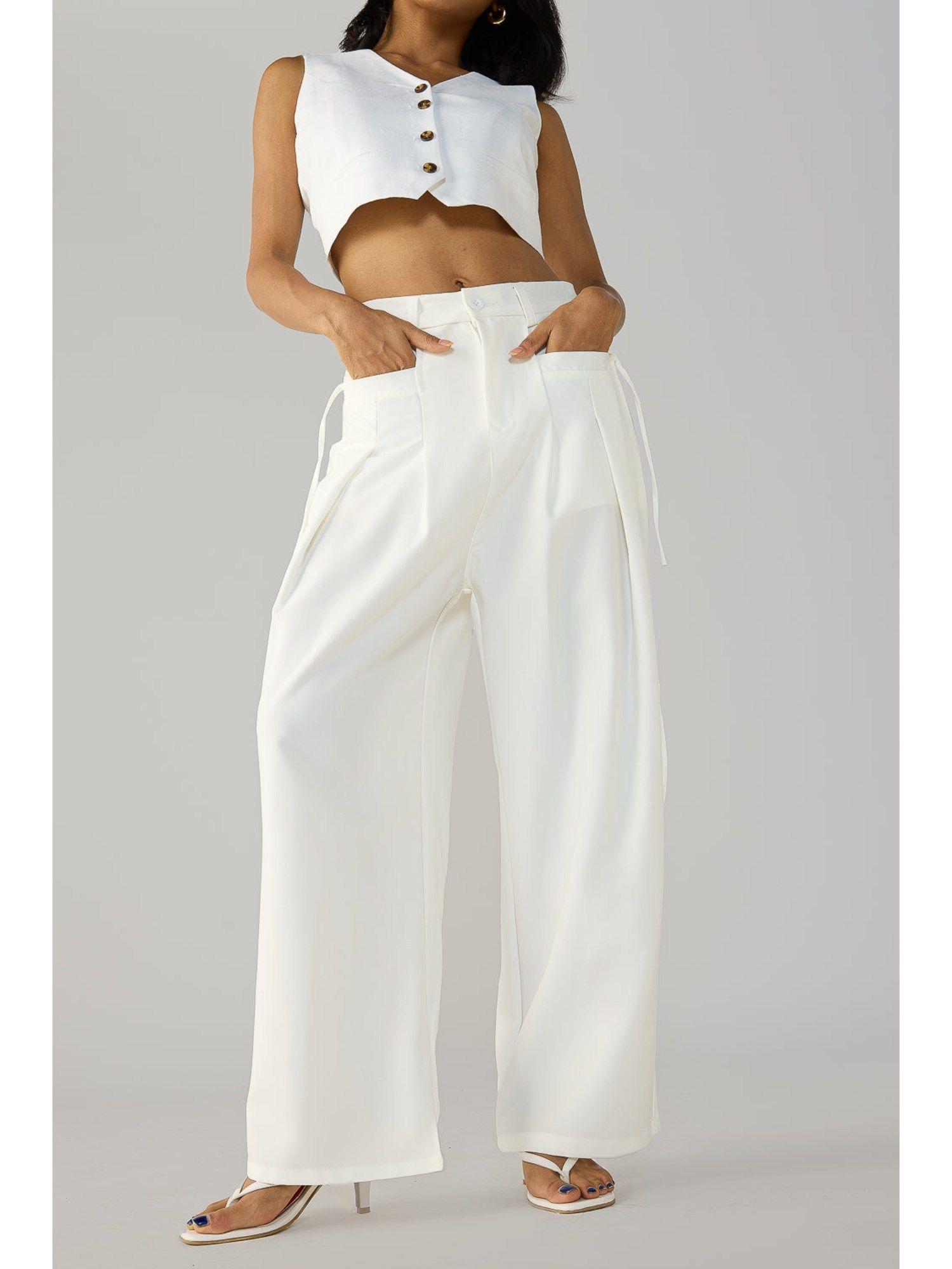 white relaxed fit korean pant with drawstring