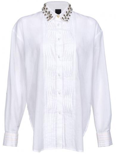 white rhinestones detail shirt