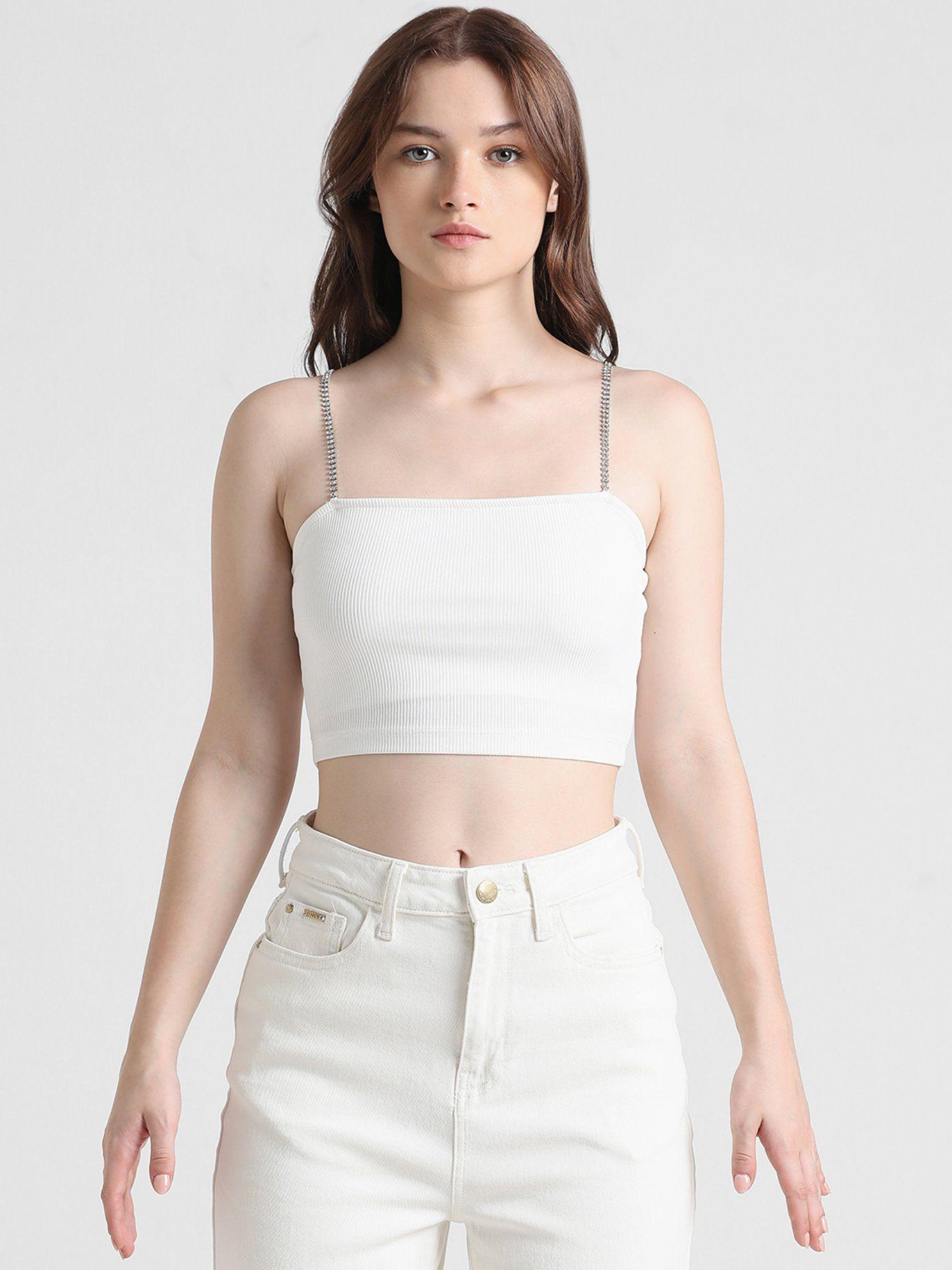 white ribbed bandeau top