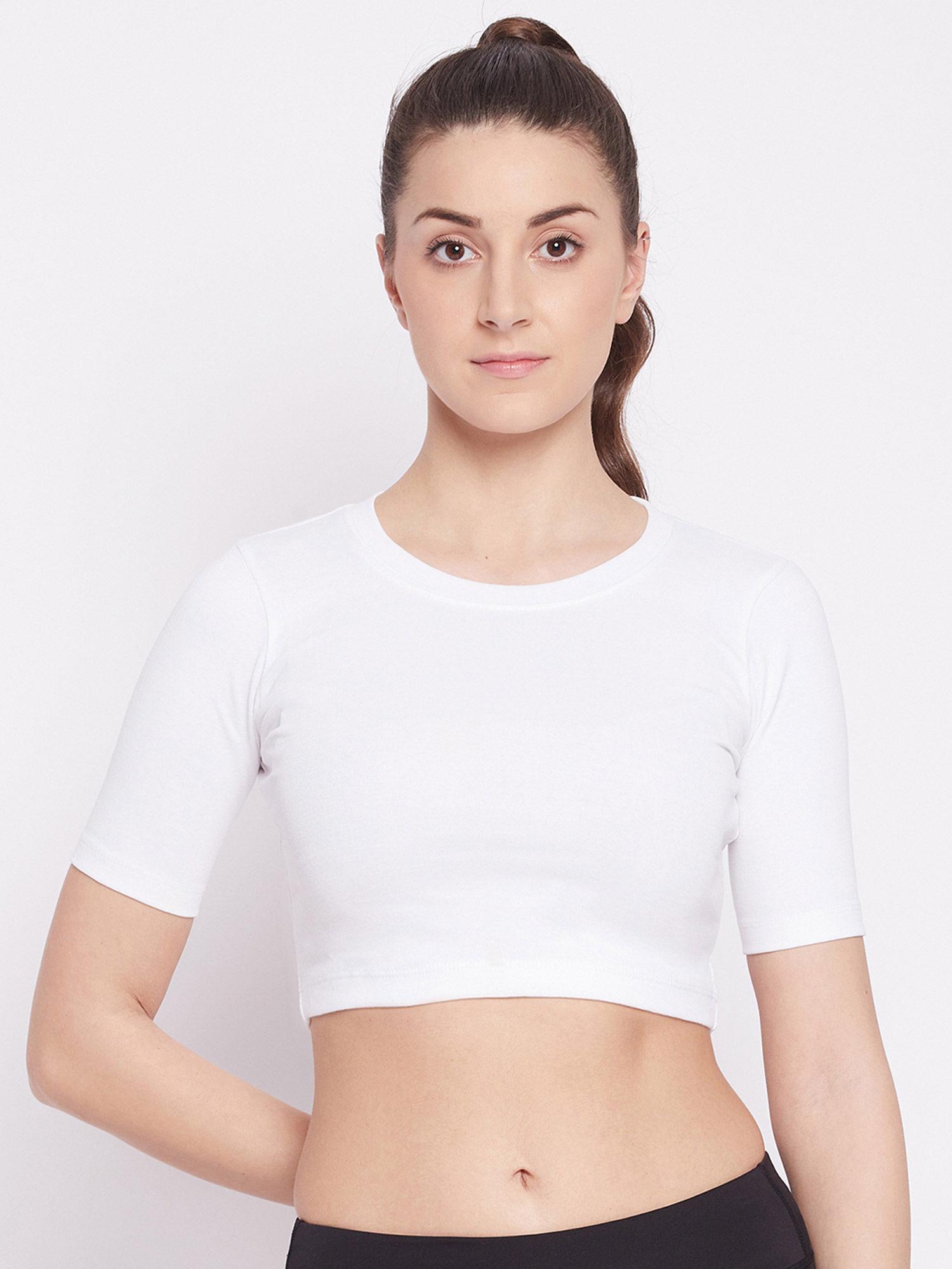 white ribbed fitted crop top