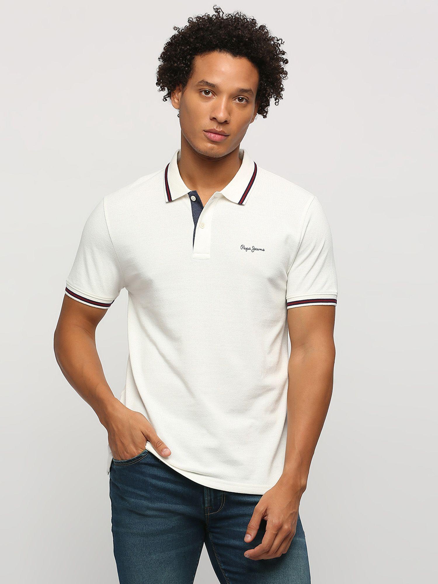 white ribbed neck short sleeves polo t-shirt