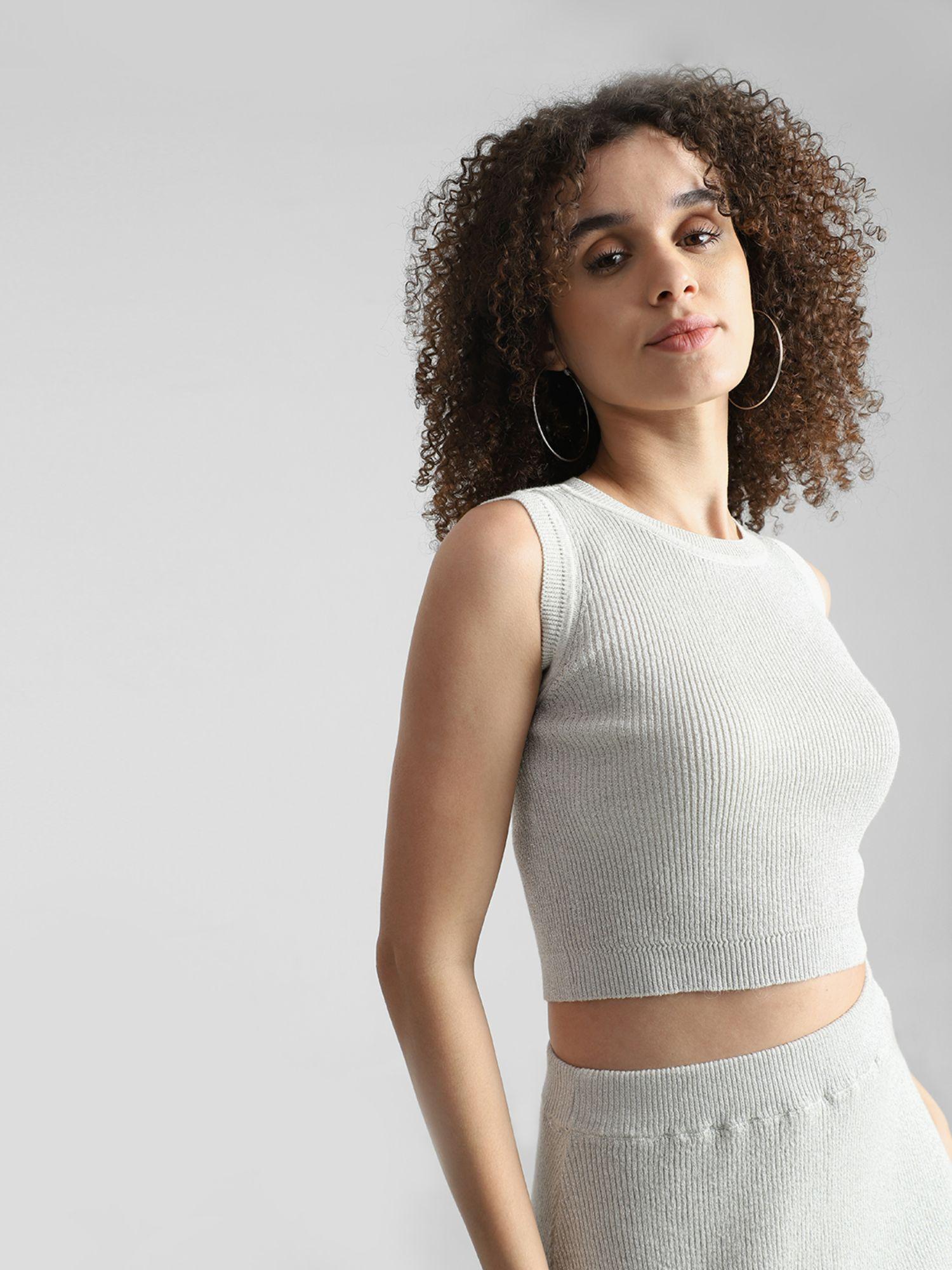 white ribbed textured crop top