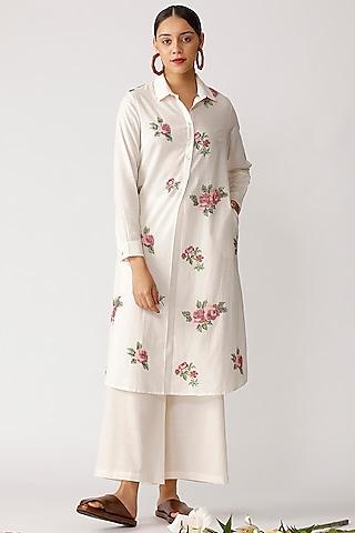 white rose embroidered tunic