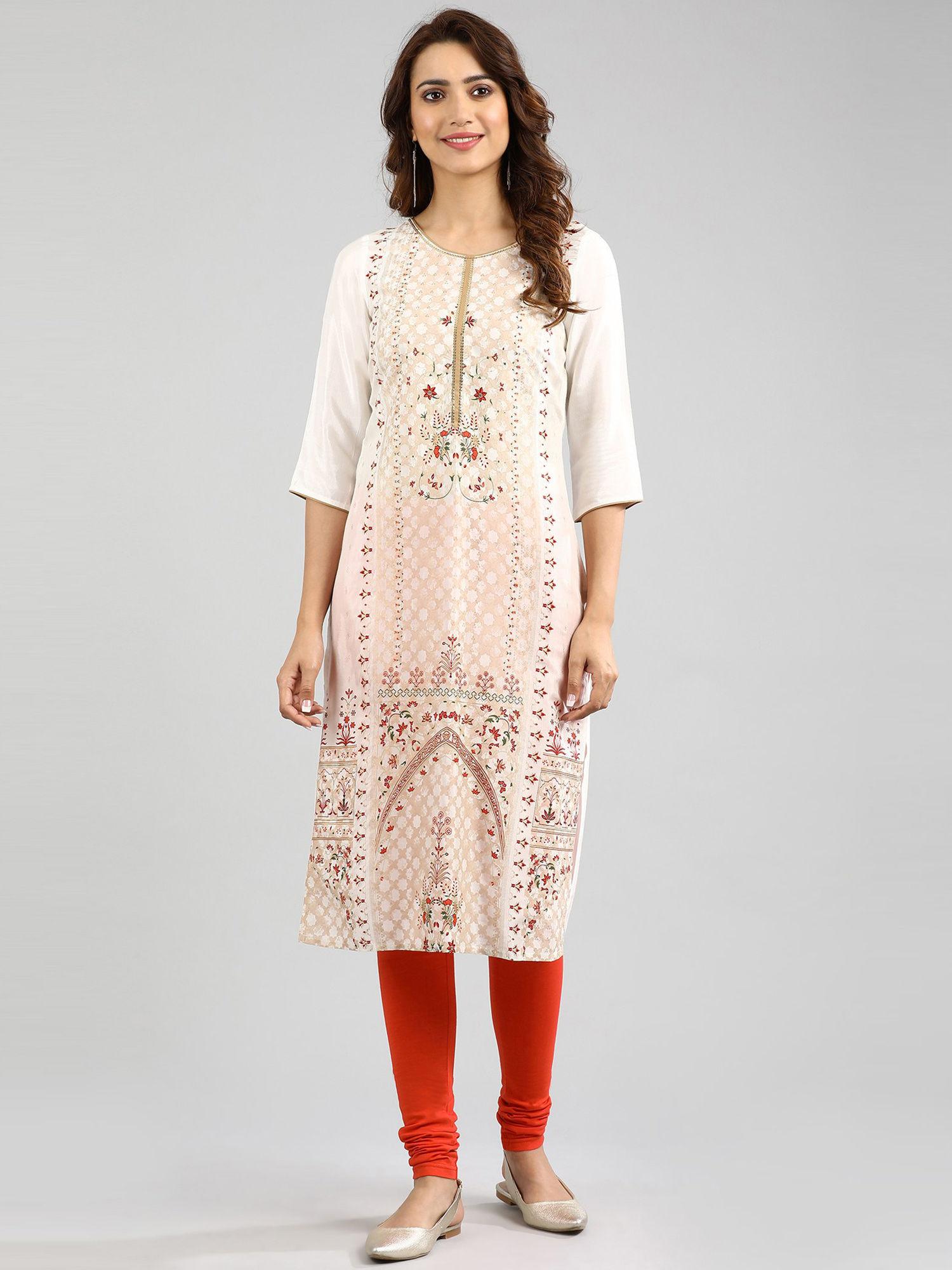 white round neck printed kurta