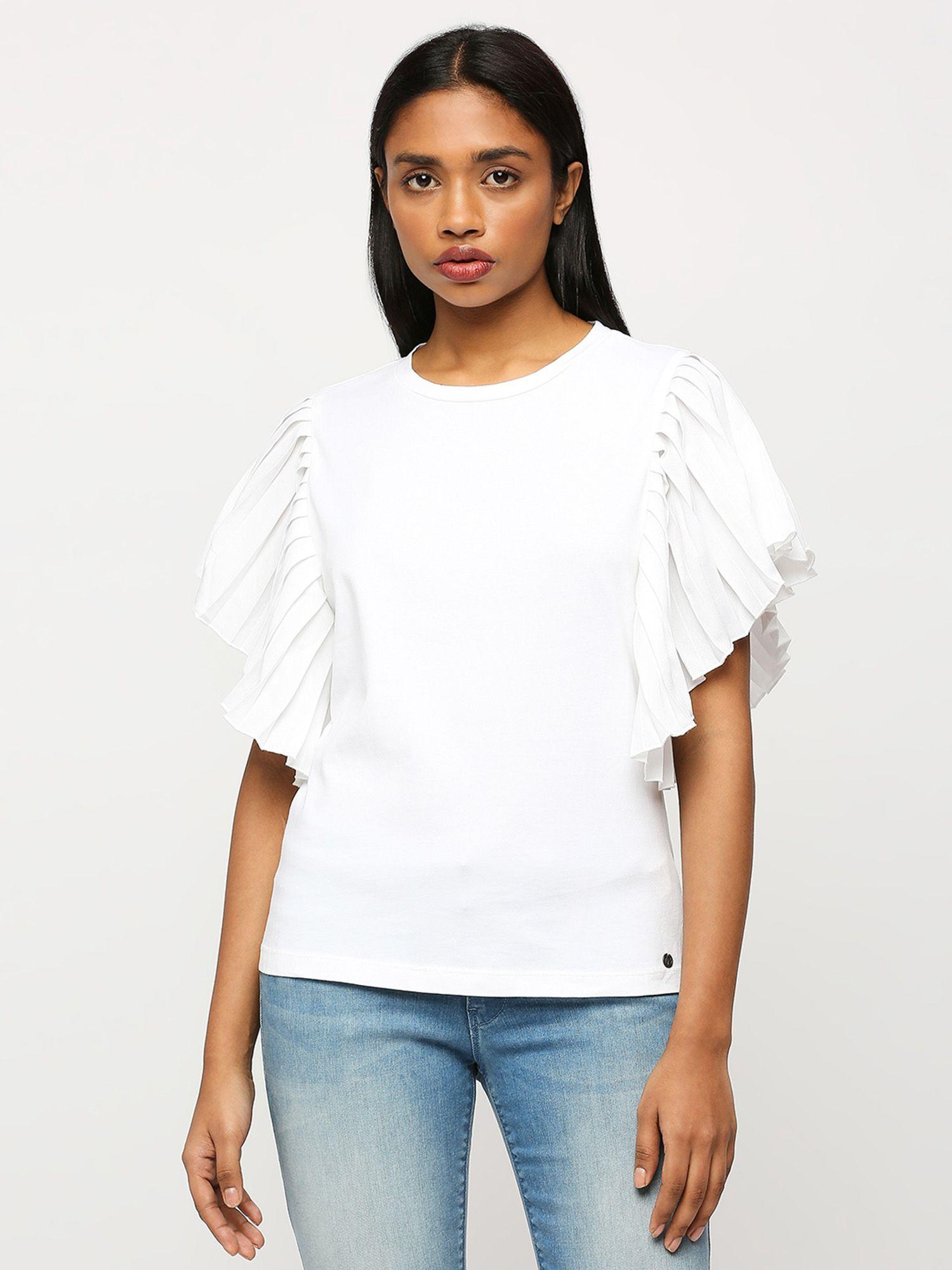 white round neck top