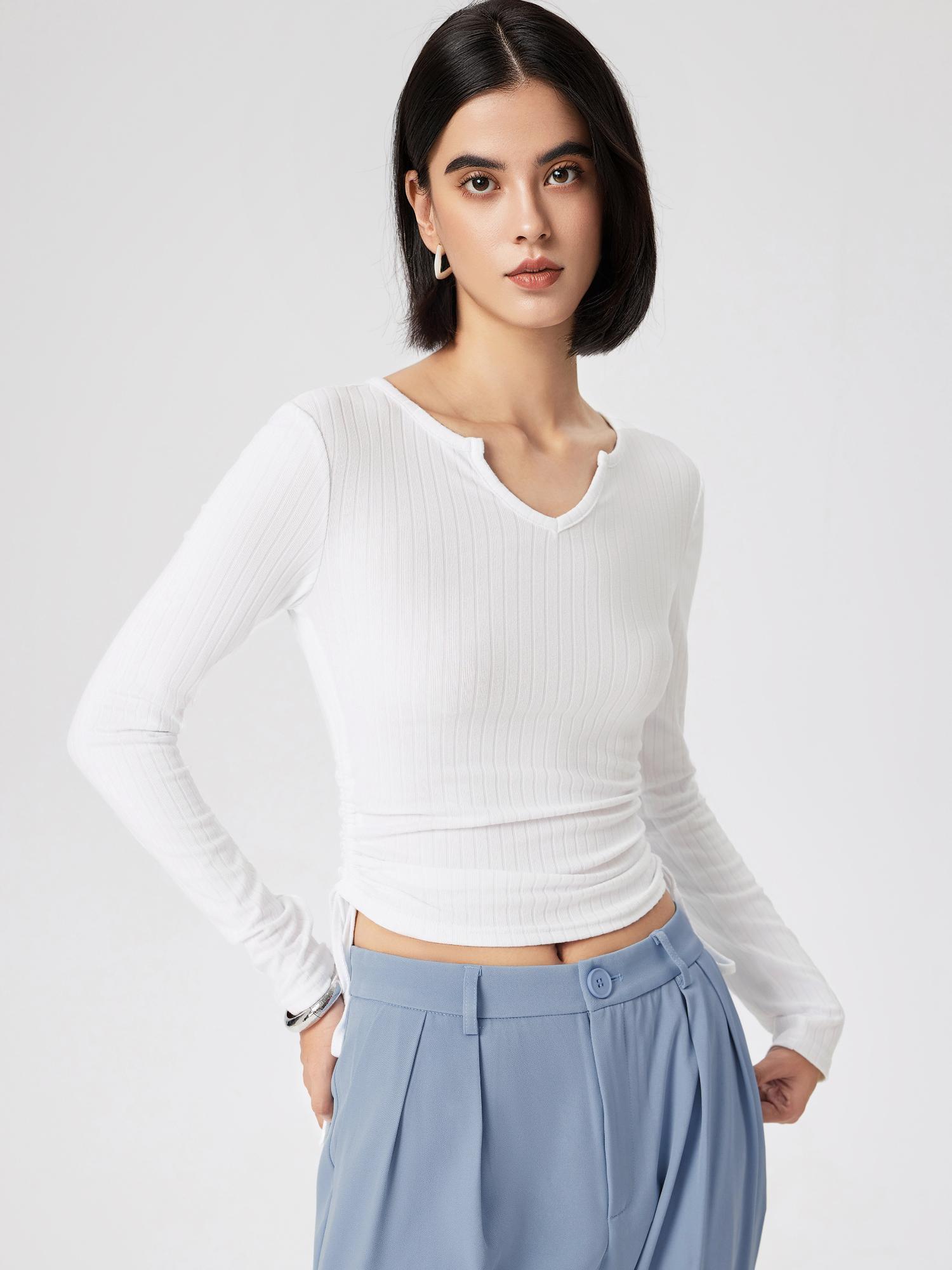 white round neckline drawstring long sleeve tee