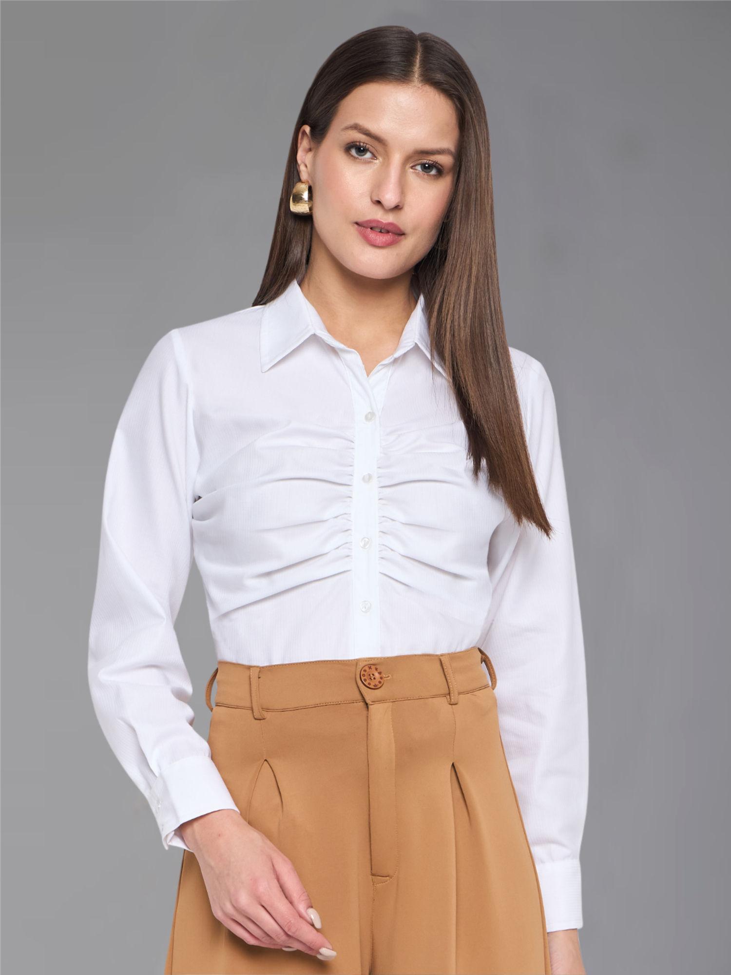 white ruched cotton shirt