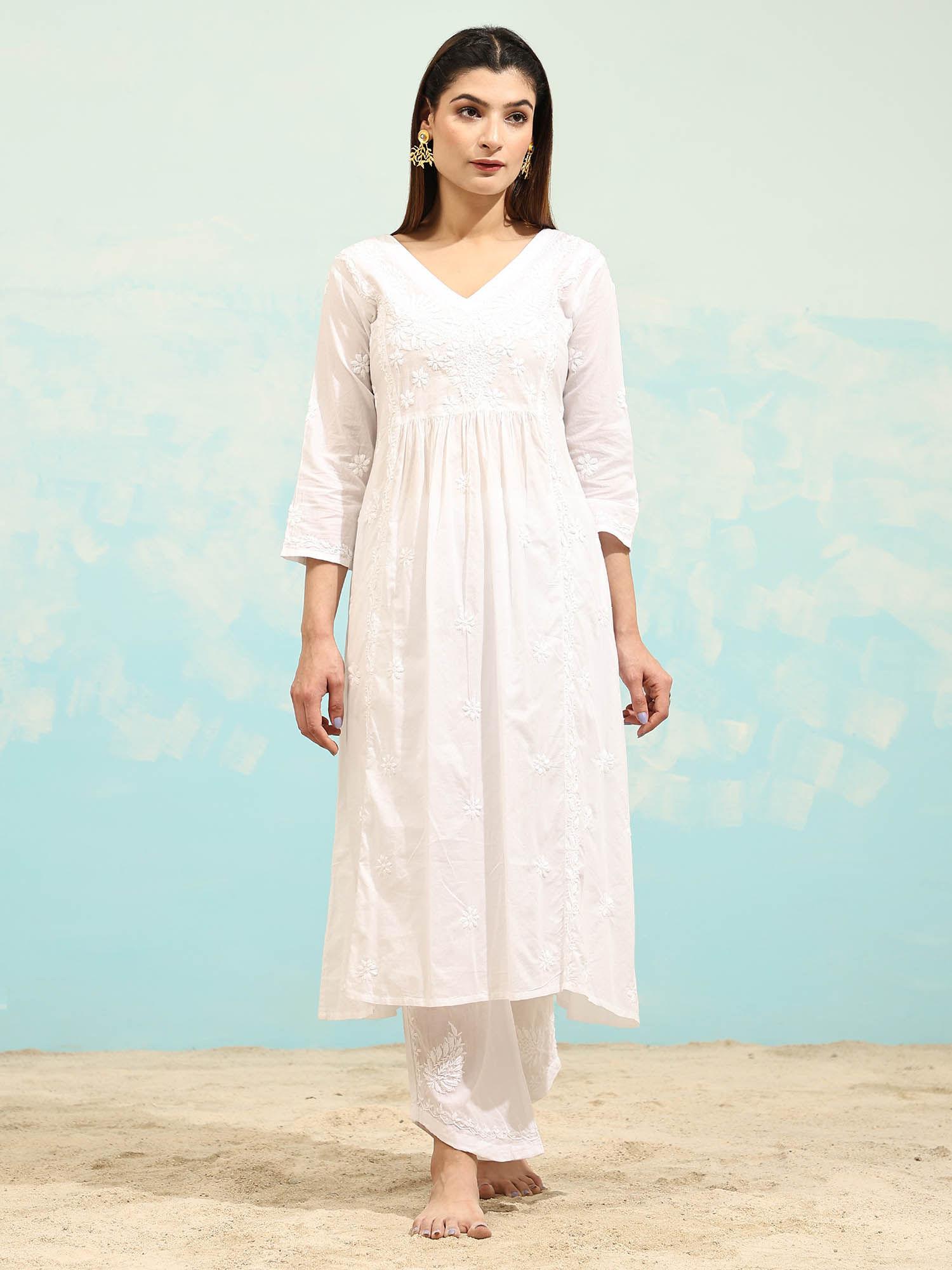 white samma chikankari long kurta