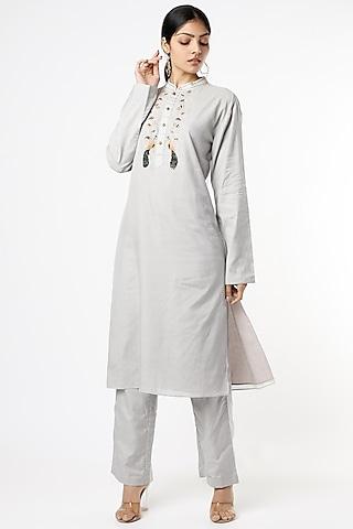 white sand sequins embroidered kurta set