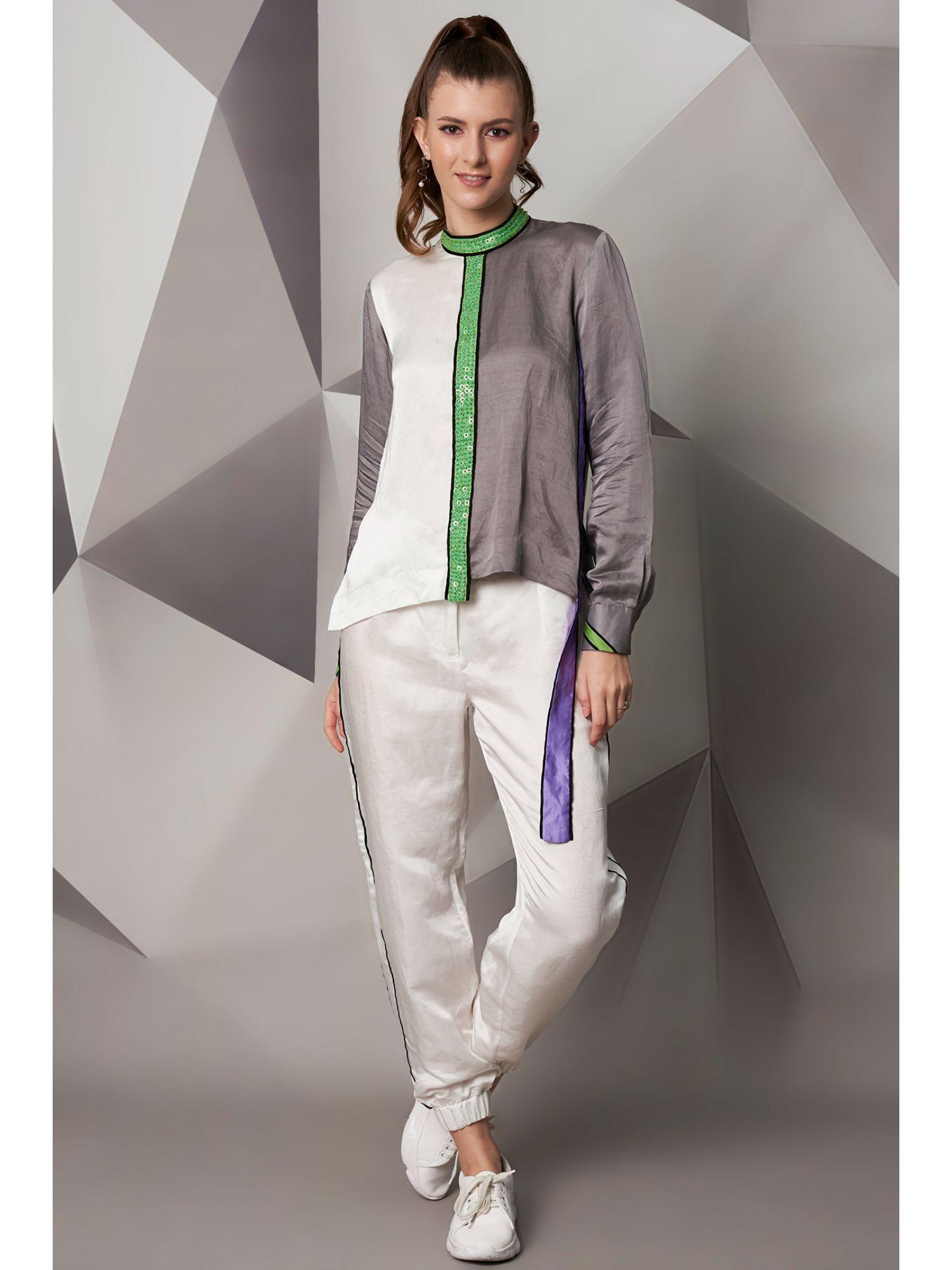 white satin linen jogger pant