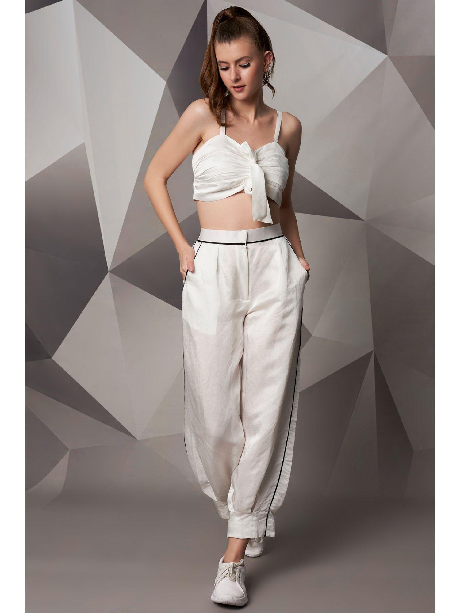 white satin linen pant