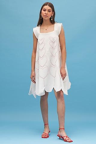 white scalloped mini dress