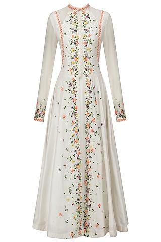 white scattered floral embroidered anarkali and skirt set