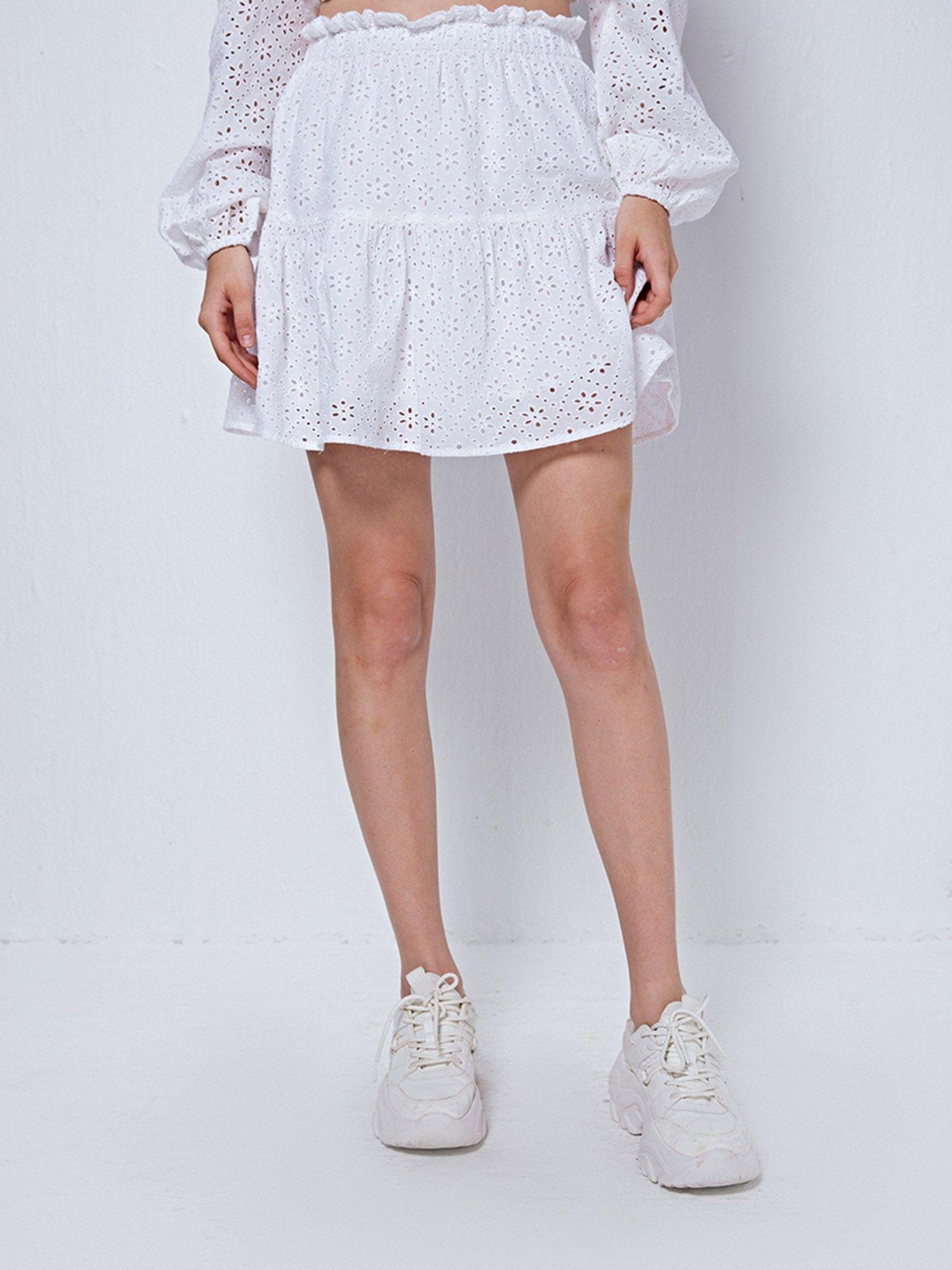 white schiffli mini skirt