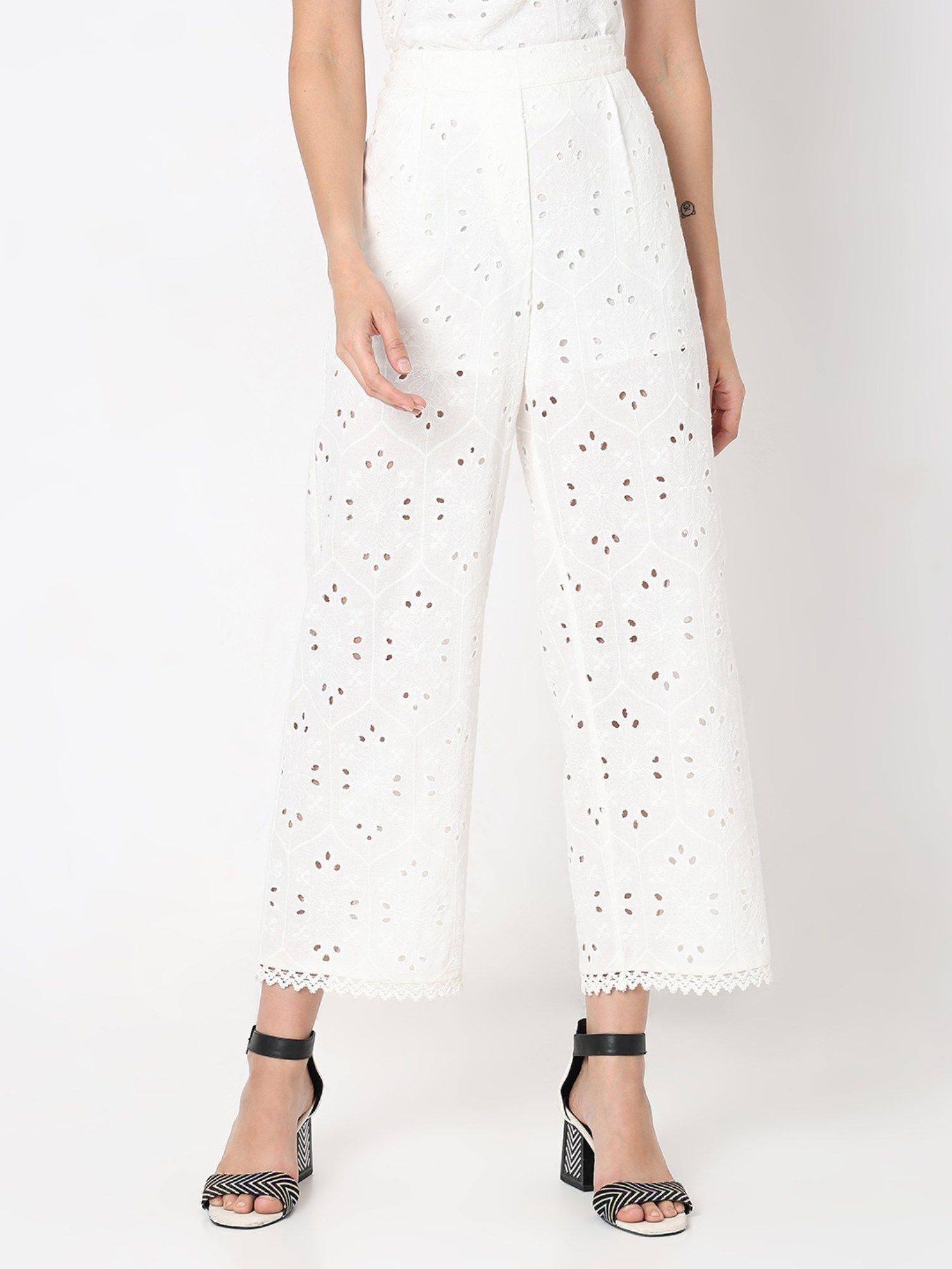 white schiffli pants