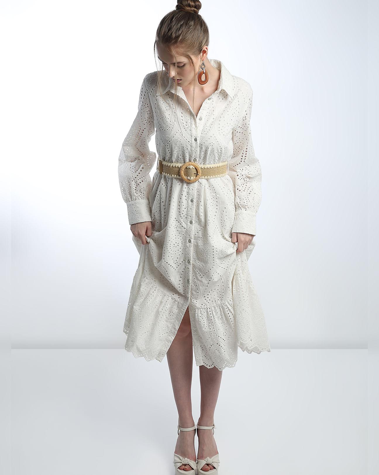 white schiffli shirt dress