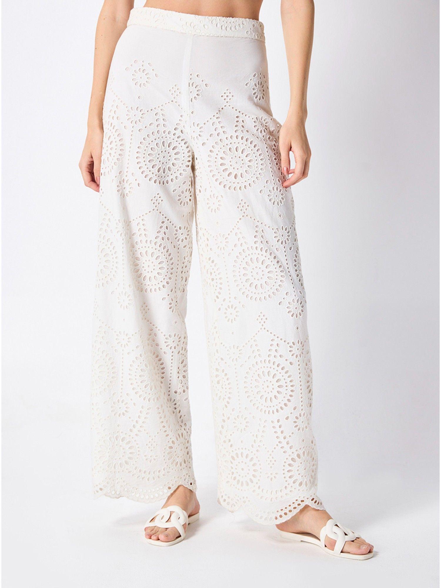 white schiffli wide leg palazzo