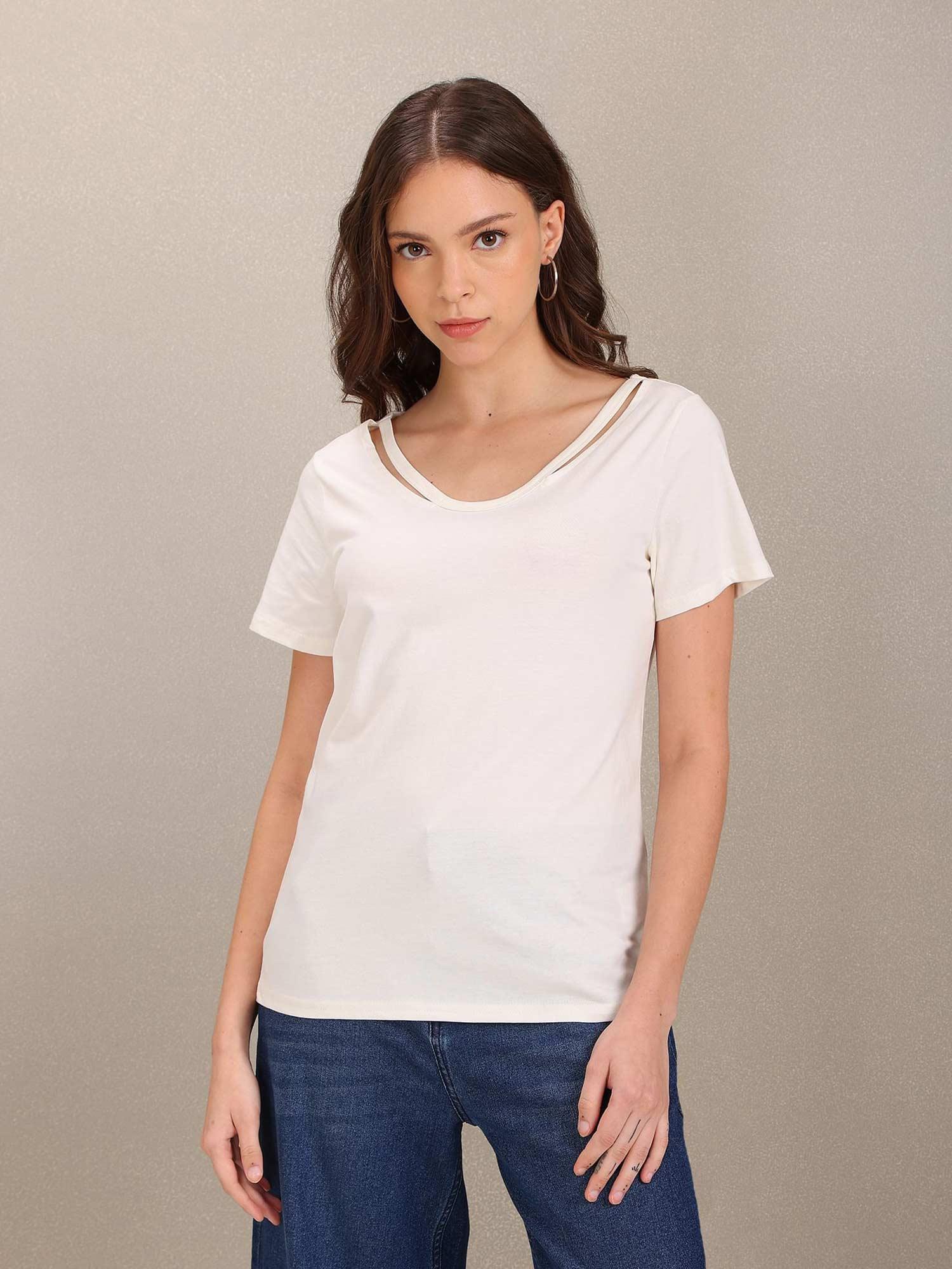 white scoop neck solid top