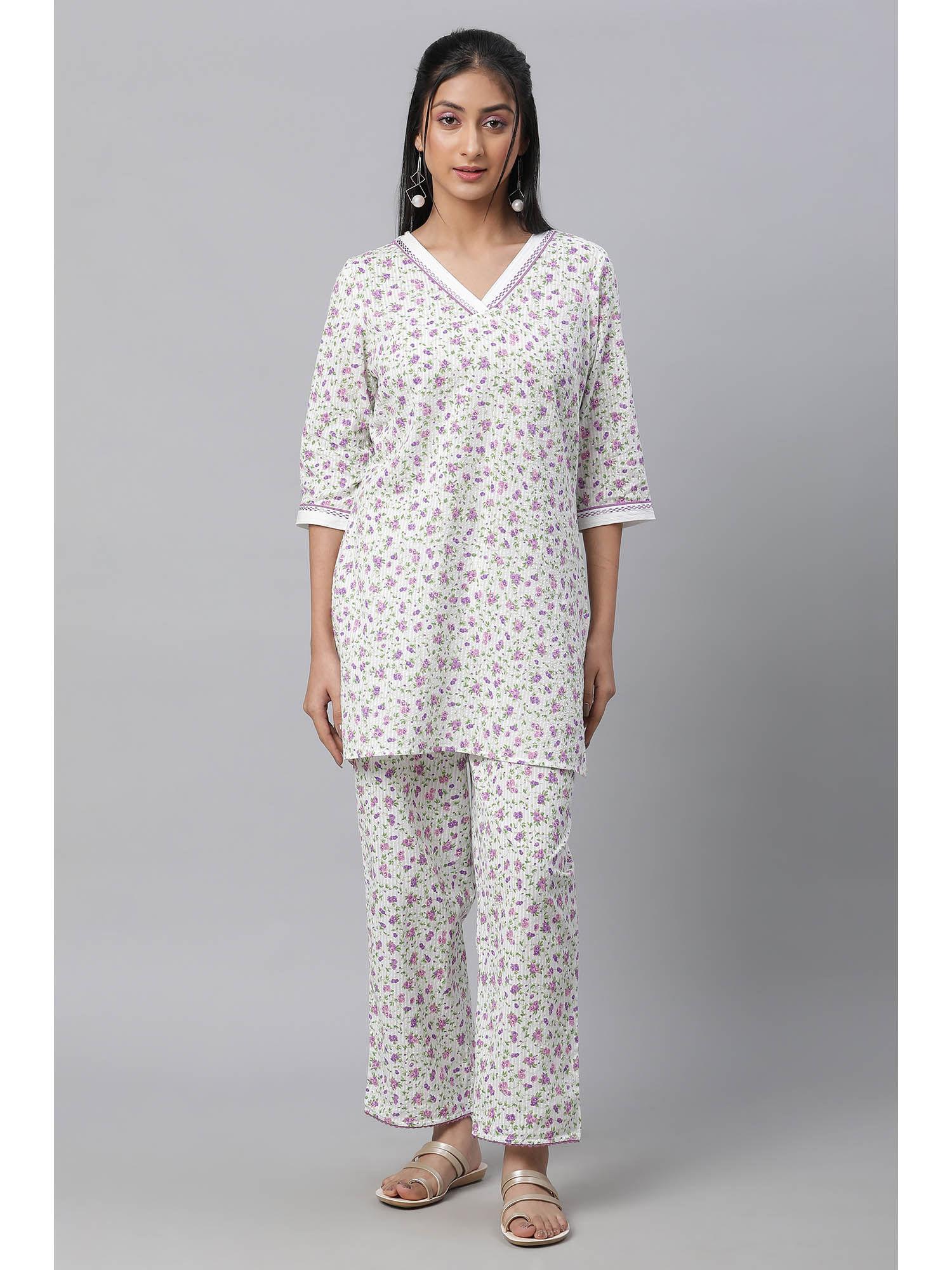 white seer sucker floral print kurti