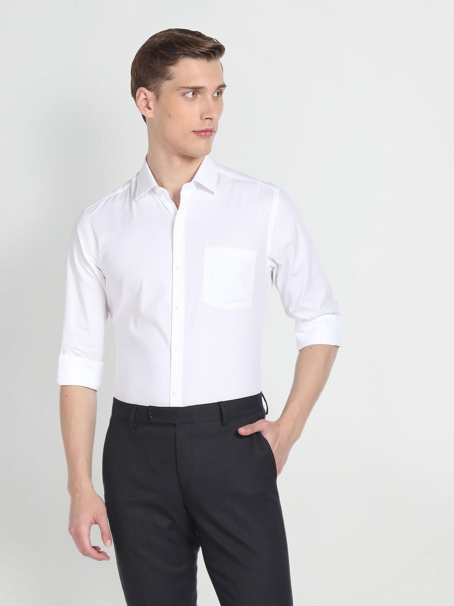 white self design dobby slim formal shirt