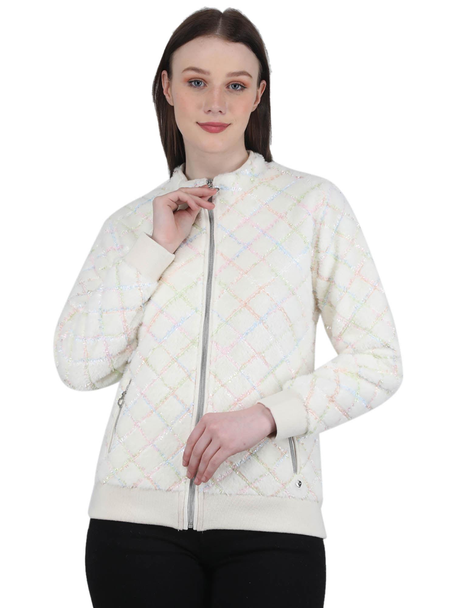 white self design jackets and coats