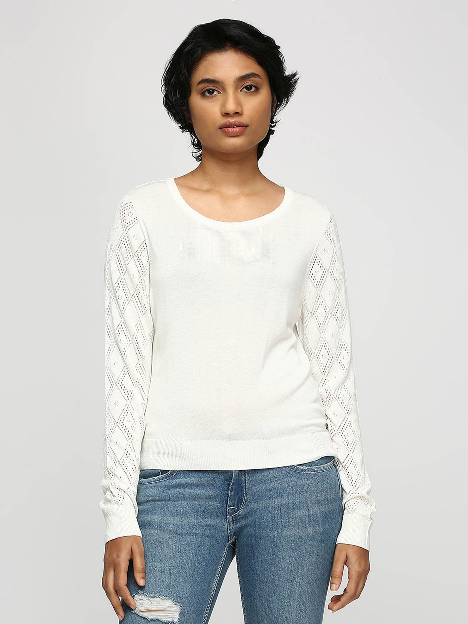 white self design knitted sweater