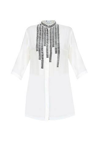 white sequins embellishment button down shirt