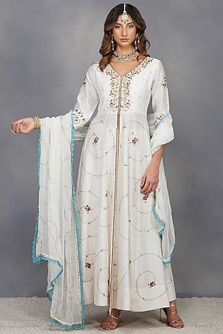 white sequins embroidered anarkali set