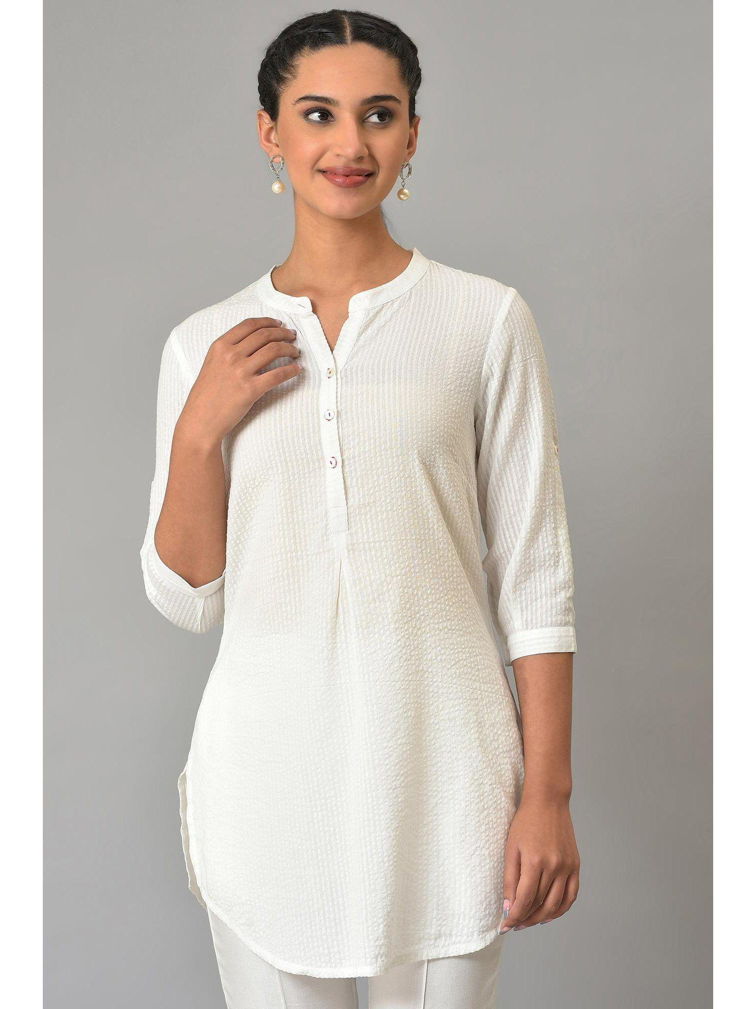 white sheer sucker mandarin collar kurti