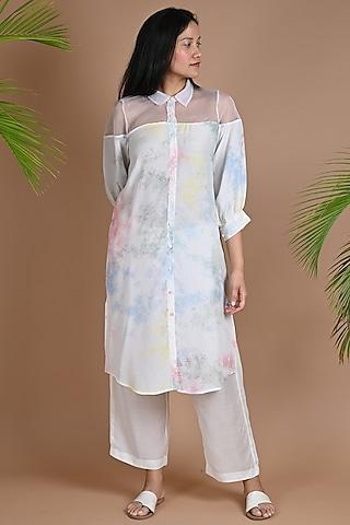 white shibori dyed shirt dress