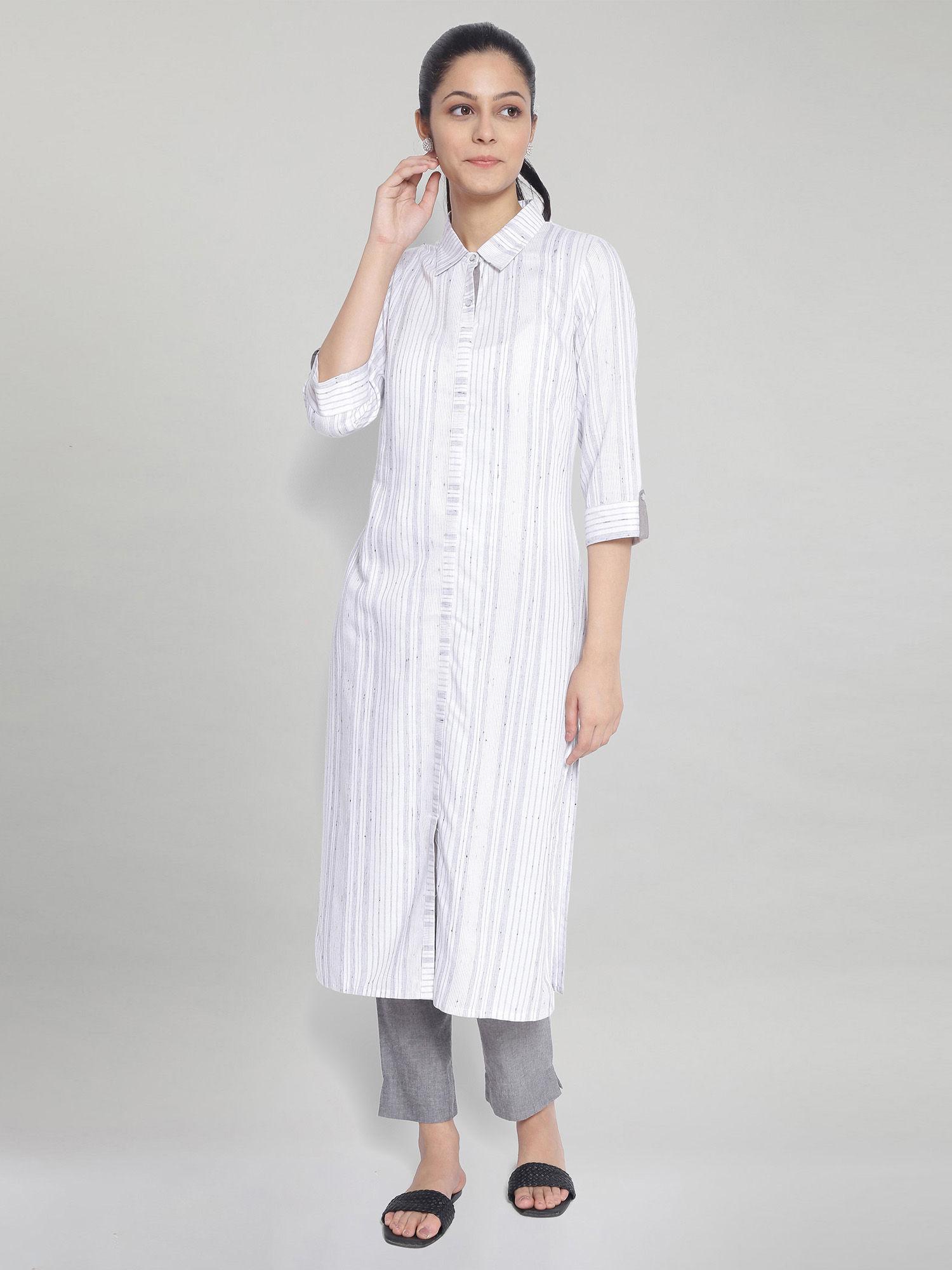 white shirt collar printed kurta