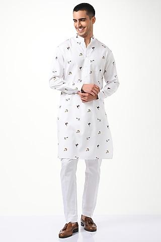 white silk & cotton printed kurta set