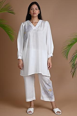 white silk embroidered tunic
