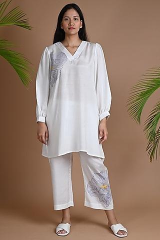 white silk embroidered tunic